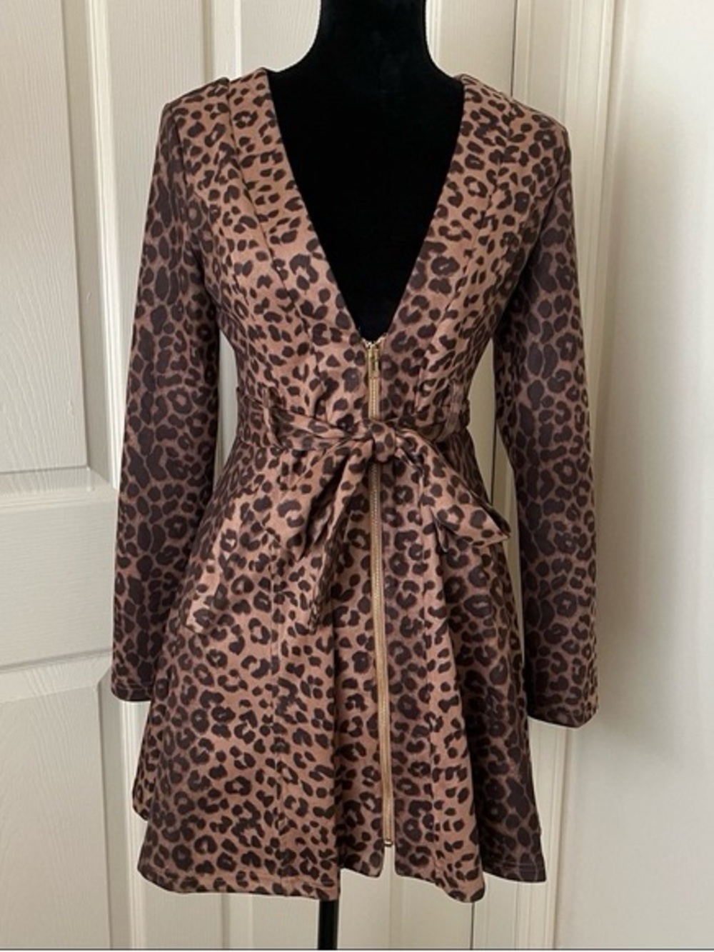 Triple 7 Leopard Print Long Sleeve Dress - Brown/Black